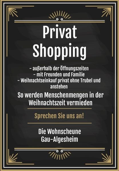 Einkaufen Mainz: !NEU! 
Privat- Shopping 
Schreiben Sie uns an!

die-wohnscheune@gmx.de

Wir freuen uns auf Sie!  - Die Wohnscheune