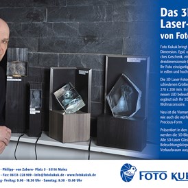 Einkaufen Mainz: Ihr Bild in einem Glasblock
Gelasert in 3D - Foto Kukuk