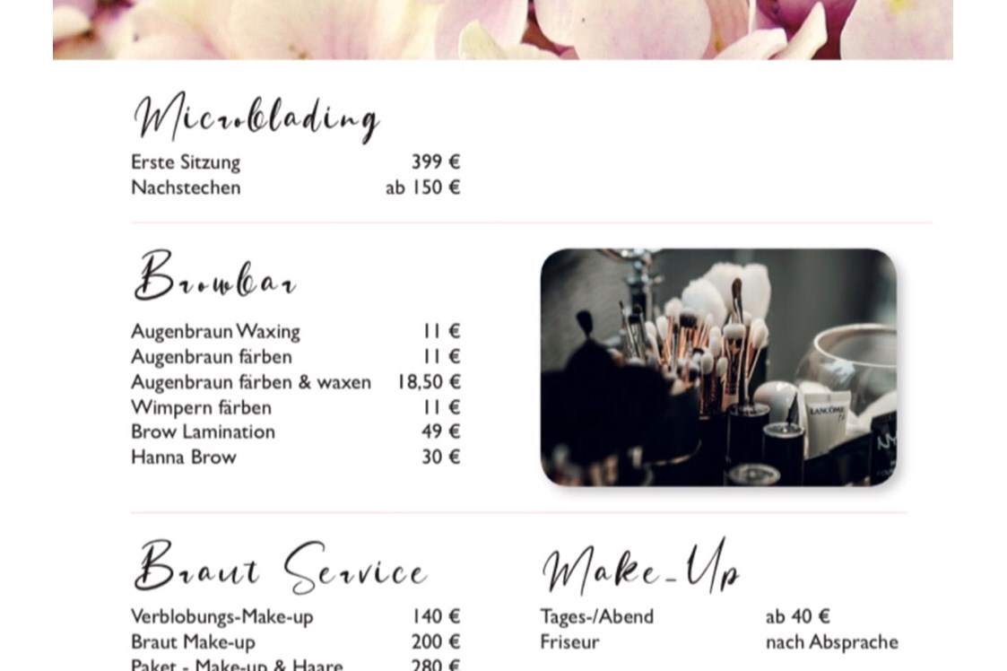 Einkaufen Mainz: Preisliste - Amelia Beauty Lounge 