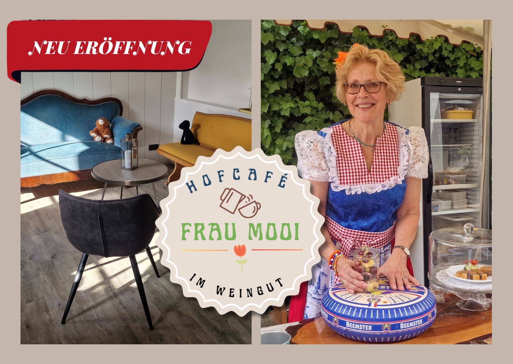 Mainz Suche - Zu finden unter: Eissalon / Café / Kuchen - Rheinhessen - Frau Mooi's Hofcafé ist ein kleines Café, das sich im Weingut Stenner, hier in der Nähe des alten Ortskerns von Hechtsheim, befindet. Mit seiner ruhigen Lage und seiner gemütlichen Atmosphäre lädt das Café seine Gäste zu einer entspannten Auszeit vom Alltag ein.

Das Café selbst ist liebevoll eingerichtet und strahlt eine gewisse Wärme aus, die einen sofort willkommen heißt. Die Möbel sind bequem und die Einrichtung ist rustikal, was für eine angenehme Atmosphäre sorgt. Der Kaffee wird frisch zubereitet und du hast die Wahl zwischen verschiedenen Sorten, um deinen Lieblingskaffee zu finden.

Neben einer  Auswahl an Kaffee- und Teespezialitäten bietet das Hofcafe auch leckere hausgemachte Kuchen und Torten an. Diese werden täglich von Frau Mooi und Co frisch zubereitet und sind ein wahrer Genuss für den Gaumen.

Das Hofcafé eignet sich nicht nur für eine Pause bei einer Fahrradtour oder einem Einkaufsbummel durch Hechtsheim, sondern auch für Veranstaltungen wie ein kleiner Familien oder Geburtstagsfeier. Frau Mooi und Co  begrüssen euch gerne. (Ausserhalb normalen Geschäftszeiten)
 - Hofcafé Frau Mooi 